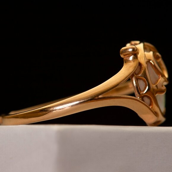 Stunning Custom Made 14K Rose Gold Opal Ring Vintage Real Gold Opal Ring Sz 6.75 - Picture 12 of 12